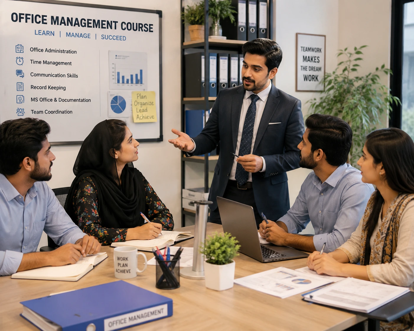 Office Management Course training with Pakistani employees learning workplace management skills