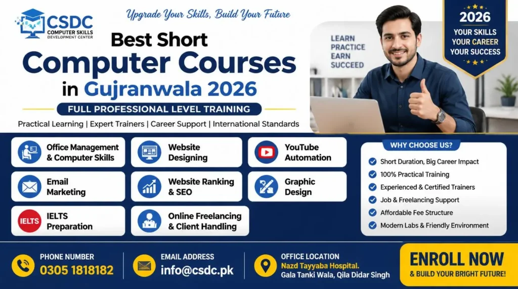 Best short computer courses in Gujranwala for students and professionals in 2026